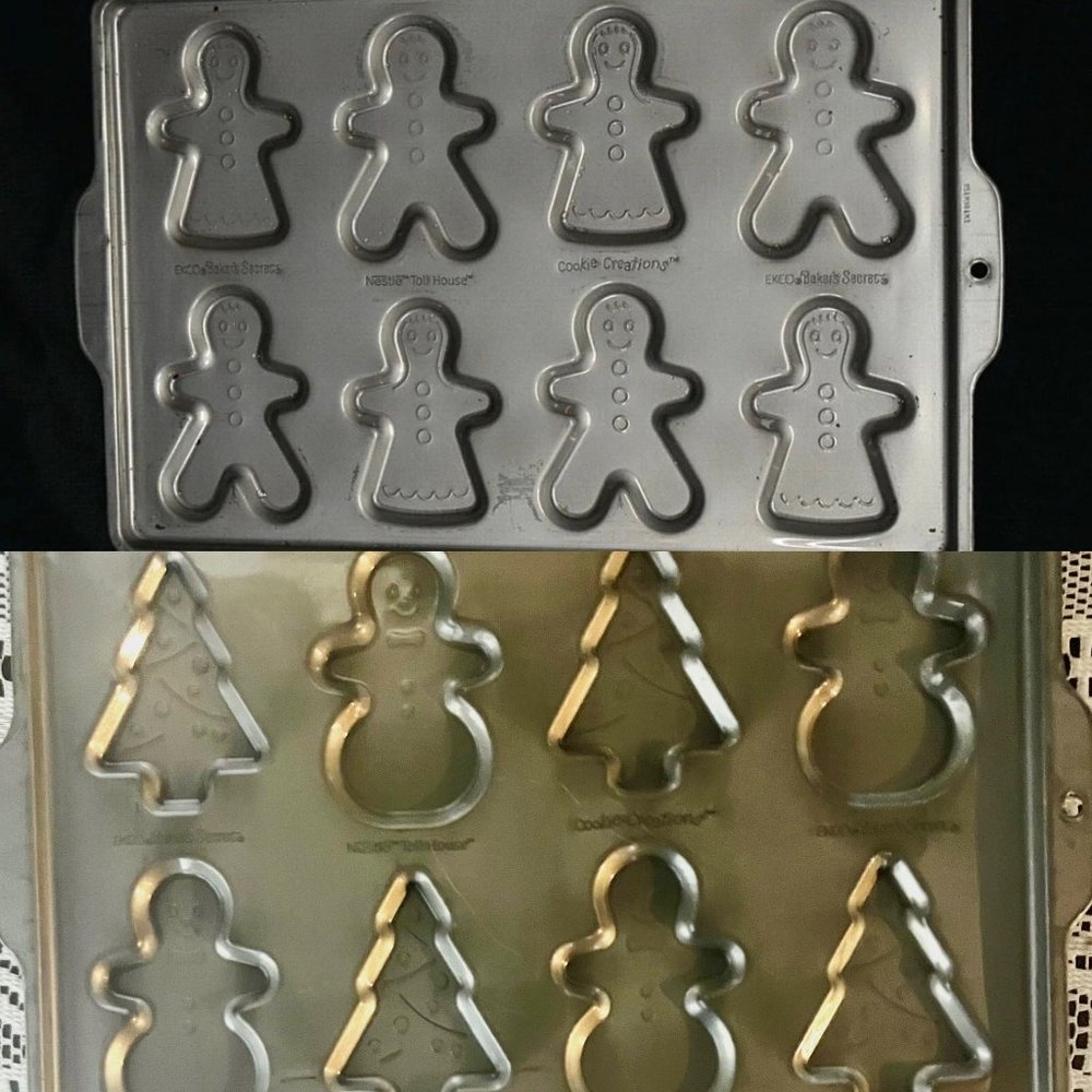 2 Vintage 1990s Nestle Toll House Cookie Kids Baking Pans - Christmas- gingerbre